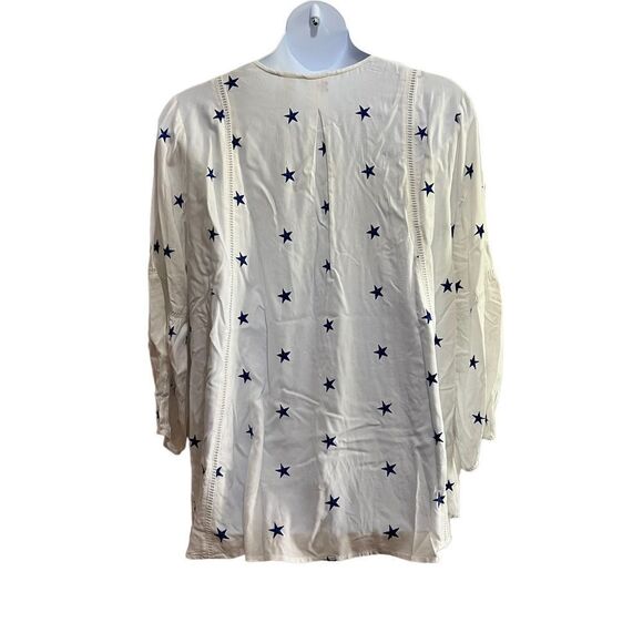 Kaktus Boho White Top with Embroidered Blue Stars and Tassels - Picture 3 of 10